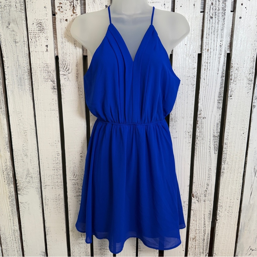 Rags To Wishes Sleeveless Dress Royal Blue Size Medium Short Lined V-neck Flirty